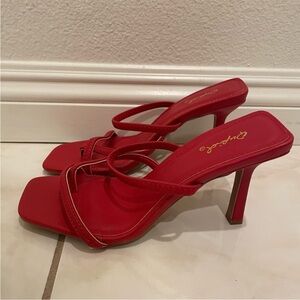 Cupid Red Strappy Square Toe Heels Sandals – Size 7